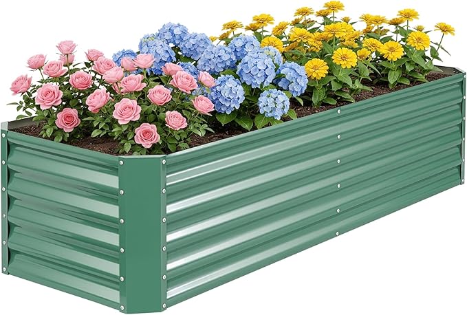 ZORMY 6×2×1.4ft Galvanized Raised Garden Bed Kit, Metal Planter Boxes Outdoor, High Raised Beds for Vegetables, Fruits, and Flowers - LotusGreen