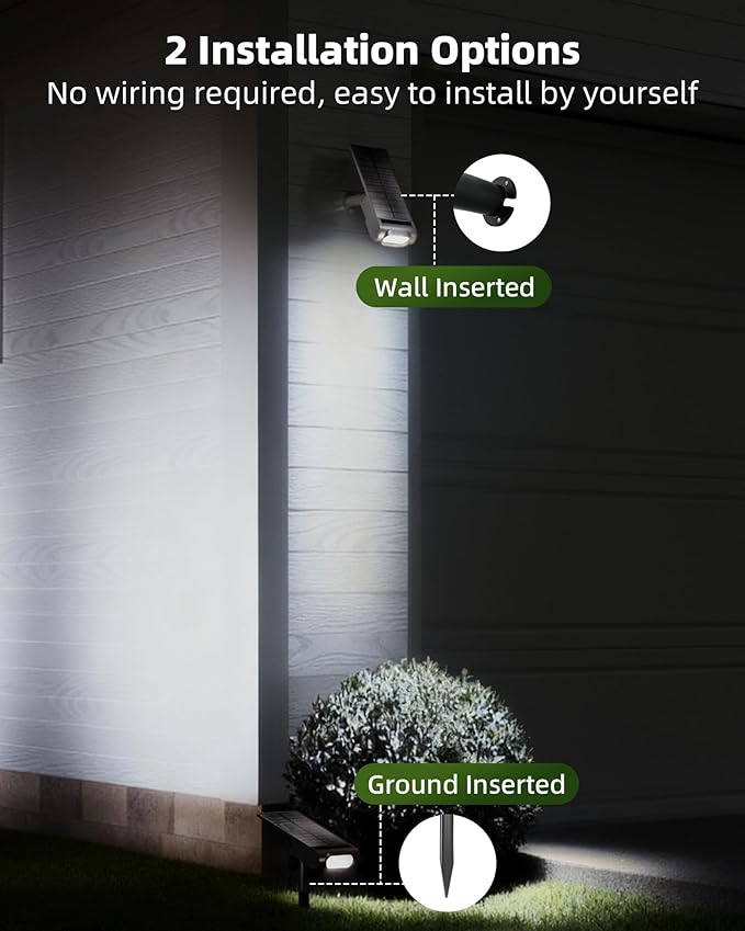 EZVALO Solar Spot Lights Outdoor IP67 Waterproof, Adjustable Solar Landscape Lights, 3 Lighting Modes Solar Spotlights for Outside Yard Garden Plant Trees Pathway Flag (Cool White-2Pack)