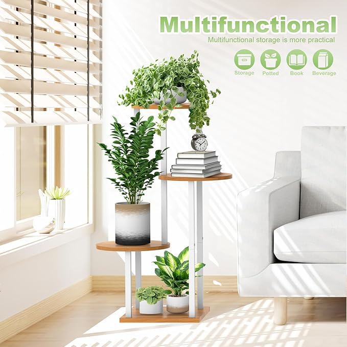 Plant Stand Indoor, 4 Tier Thickened Metal Corner Plant Shelf for Multiple Plants, Indoor Plants Tiered Flower Pot Stand for Patio Garden Balcony Living Room Bedroom (White)