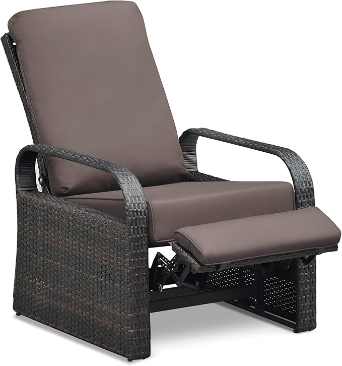 ATR ART TO REAL Outdoor Recliner, Outdoor Wicker Recliner Chair with 5.5'' Thickness Cushions, Automatic Adjustable Rattan Patio Chaise Lounge Chairs, Aluminum Frame, Anti-UV and Rustless