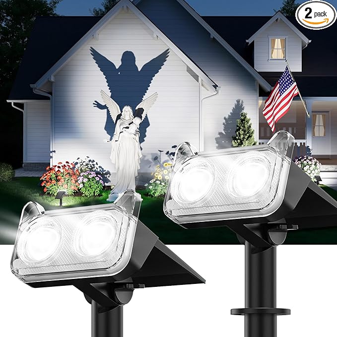LETMY Solar Spot Lights Outdoor Waterproof with Bigger LED, Auto ON/Off 135°Adjustable Solar Lights Outdoor, 2-in-1 Wall Lights & 2 Modes Landscape Spotlights for Tree Yard Pathway Garden Decor 2Pack