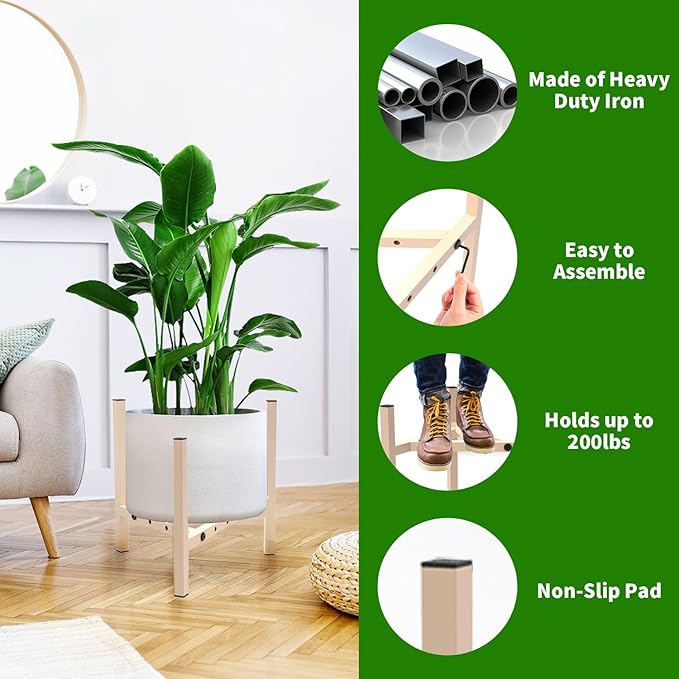 Aripark Plant Stand Indoor Adjustable, Metal Modern Plant Stands, Small Heavy Duty Stable Plant Pot Flower Holder Outdoor Corner, Fit 8 9 10 11 12 inch Pots, Light Khaki (Pot & Plant Not Included)
