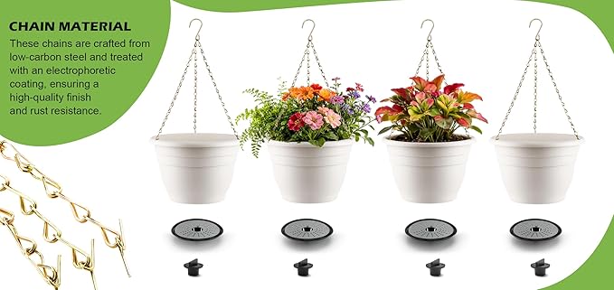 Hanging Planters 10 Inch, 4 Pcs Flower Pots with Drainage Hole, Self Watering Hanging Basket for Indoor Outdoor Plants, Decor, White
