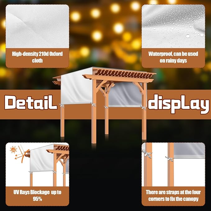 Universal Pergola Replacement Canopy Outdoor Canopy Shade Cover Waterproof Shade Top Cover for Outdoor Patio Porch Backyard(12 x 10 ft,Beige)