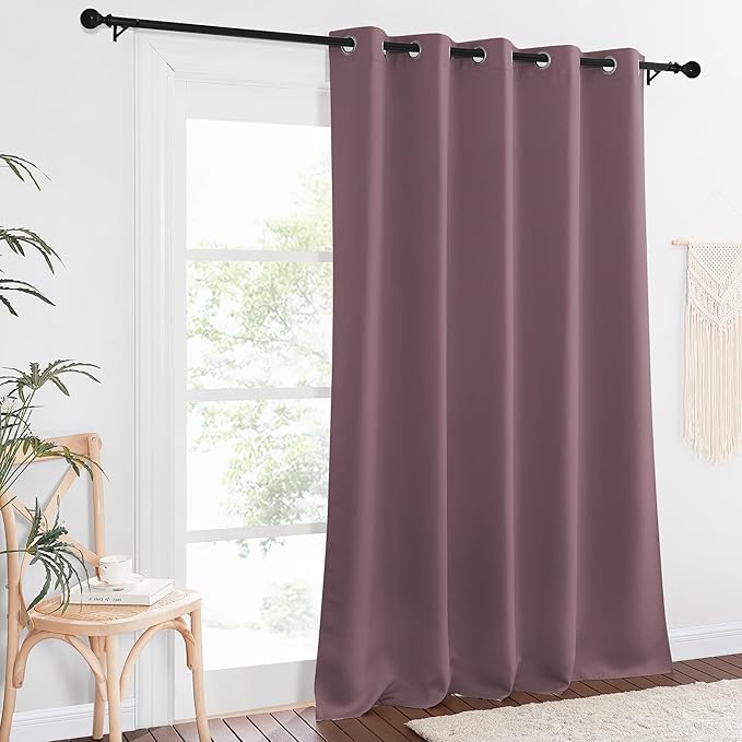NICETOWN Patio Blackout Curtain Panels - Extra Wide Sliding Door Thermal Insulated Drape, Privacy Room Divider Curtain for Bedroom Office (Dry Rose, 66 x 118 Inch Long)