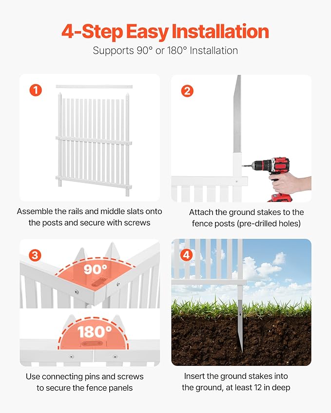 VEVOR 2 Panels Outdoor Privacy Screen, 36 x 45 in Air Conditioner Fence with 19.7 in Ground Stakes, Pool Equipment Enclosure, Strip Vinyl Privacy Fence, Ideal for Trash Can and A/C Units, White