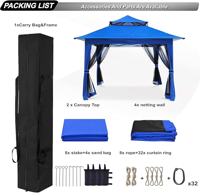 ABCCANOPY Pop Up Gazebo 13x13 - Outdoor Canopy Tent with Mosquito Netting for Patio Garden Backyard (Blue)