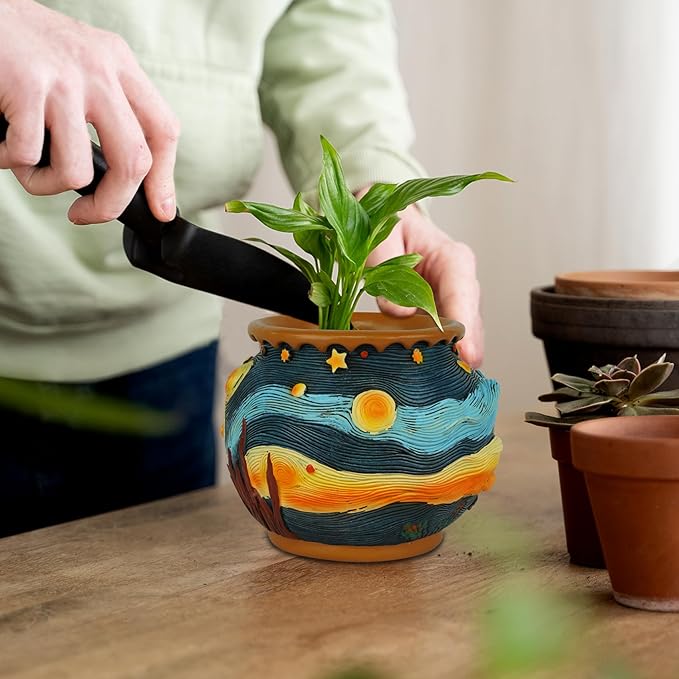 Plant Pots with Drainage Holes - Cute Unique Starry Sky Theme Flower Pots - Decorative Planter for Indoor/Outdoor, Funny Plant Pots for Home Garden Decor