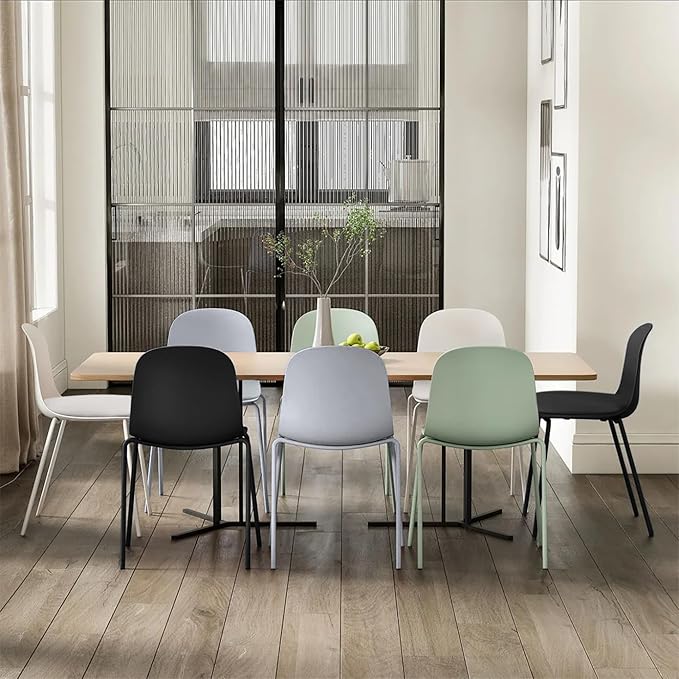 2xhome Modern Stackable Armless Dining Chair | Plastic Shell Seat with Metal Legs | Indoor or Outdoor Use | Home Kitchen Patio (4, White, Padded Seat)