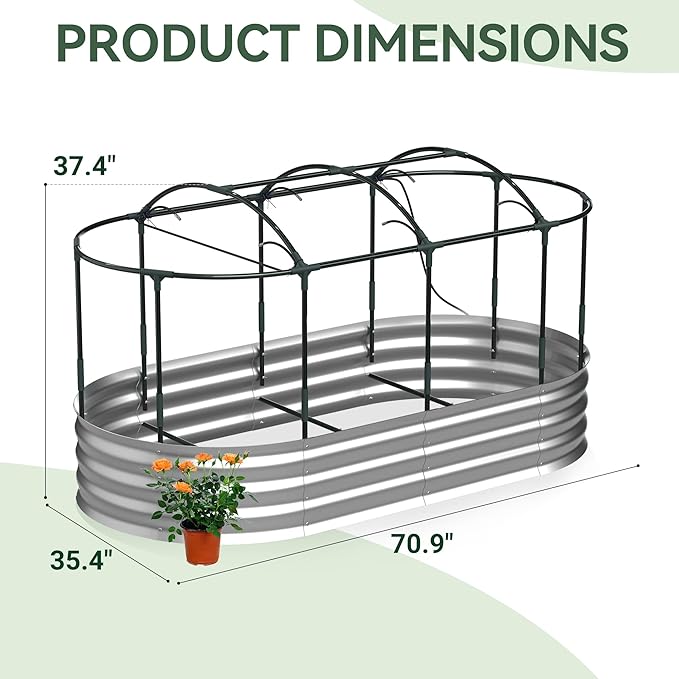 Raised Garden Bed with Self-Watering System, 6x3x1 ft Elevated Planter Boxes Outdoor with Mesh Cover, Oval Galvanized Raised Beds for Gardening,Vegetables,Flowers, Backyard, Patio