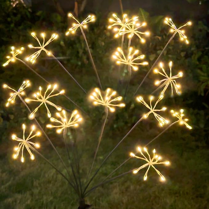 JJGoo Solar Garden Lights, New Upgraded 6 Pack Solar Swaying Starburst Light, Waterproof Fireworks Outdoor Lights, Yard Patio Pathway Decoration, Warm White