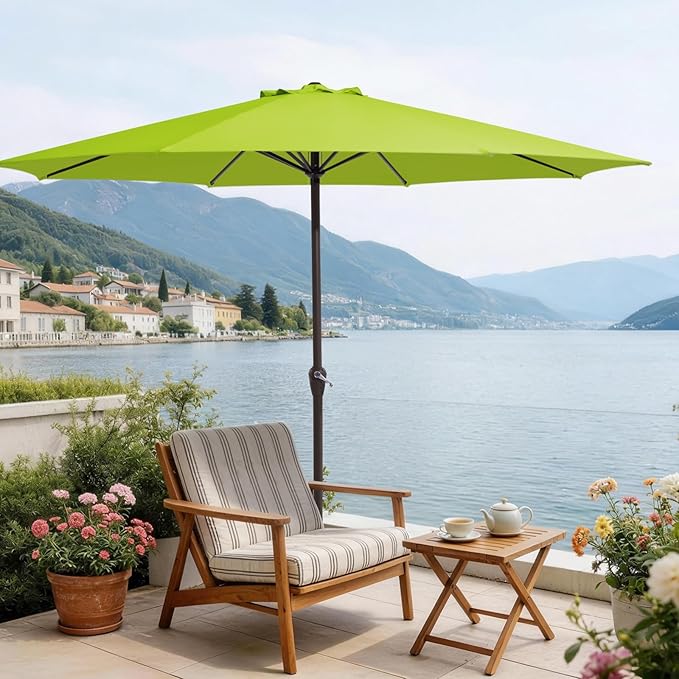 MEWAY 12ft Patio Umbrella Outdoor Table Umbrellas with Crank, Market Umbrella 8 Sturdy Ribs for Deck, Garden, Pool and Backyard, Apple Green