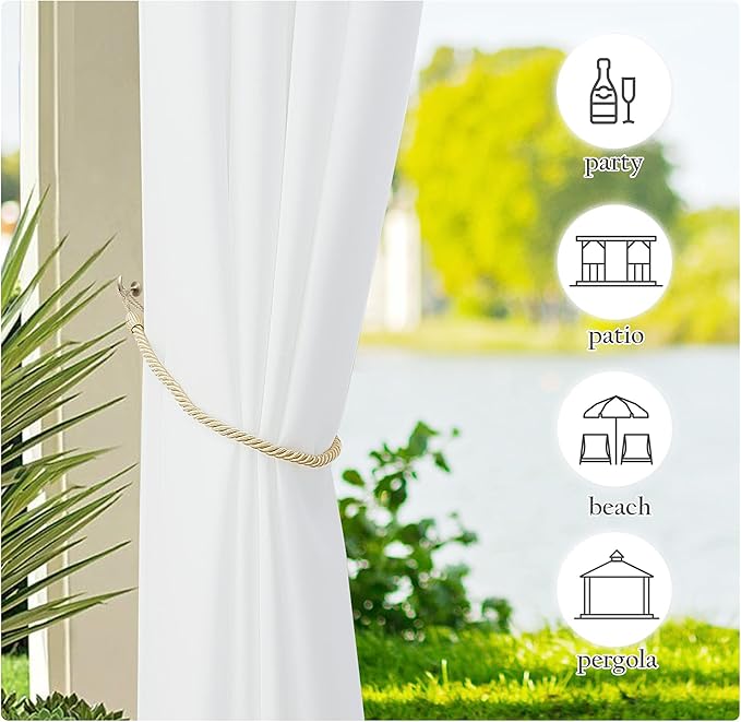 NICETOWN Canvas Outdoor Curtains for Patio Waterproof Extra Wide, Rustproof Grommet Indoor Outdoor Porch Curtains & Drapes for Gazebo/Cottage, W72 x L84 Inch, Lily White, 2 Panels