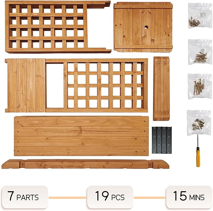 Raised Garden Bed Wooden Patio Planter with Trellis Outdoor Climbing Cucumber Box Pots Tomato Flower Vegetable Herb Porch, Tall Hanging Roof, Orange, 42.5" L x 17.3" W x 66.1" H