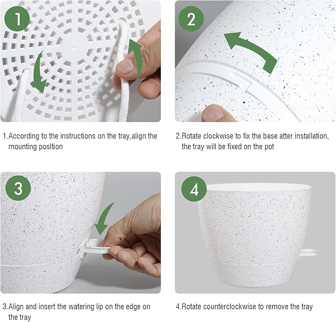 12inch 2Pack Large Self Watering Planters, Plastic Plant Pots with 60oZ Removable Deep Reservoir and Multi Mesh Drainage Holes for Indoor Outdoor Garden Plants and Flowers, White Speckles
