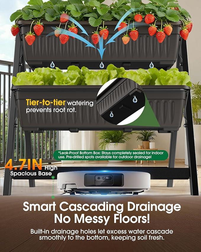 5-Tier Vertical Garden Bed Planter Boxes with Drainage System & Storage Space, Freestanding Vertical Garden Planter with 5 S-Hooks for Plants Vegetables Flowers Herbs in Garden Patio Yard