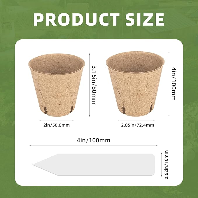 70Pcs Biodegradable 3.15” Peat Pots with 70Pcs Plant Labels, Biodegradable Seed Starter Pots with Drainage Holes, Nursery Pots for Seedlings, Herbs, Vegetables, Flowers, Gardening Kit