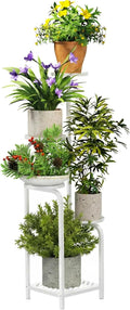 TOSKING 5 Tier Tall Plant Stand Indoor Outdoor, Heavy Duty Corner Shelf for Plants & Decor, Space Saving 3.9FT Metal Flower Pot Stand for Balcony, Garden, Living Room, Patio (White, 47in)