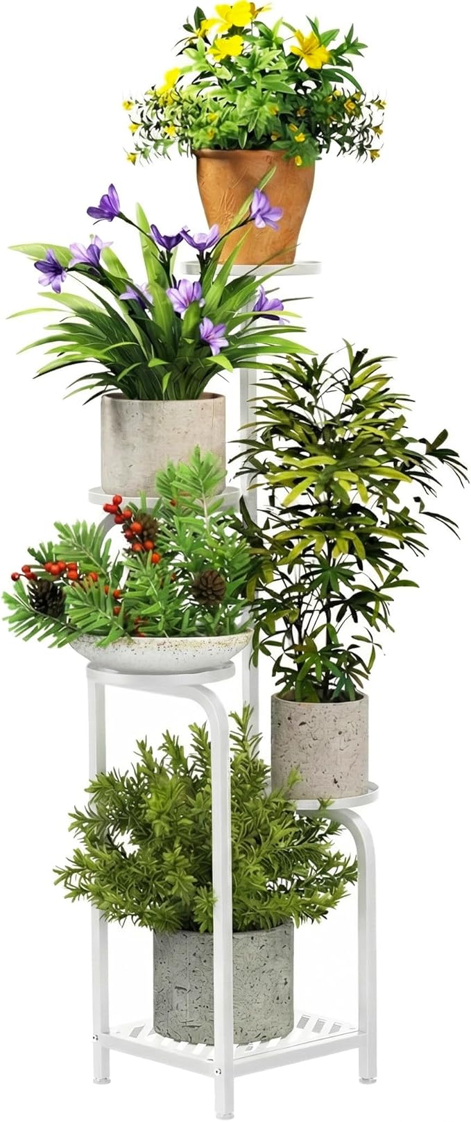 TOSKING 5 Tier Tall Plant Stand Indoor Outdoor, Heavy Duty Corner Shelf for Plants & Decor, Space Saving 3.9FT Metal Flower Pot Stand for Balcony, Garden, Living Room, Patio (White, 47in)