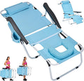ABORON Tanning Chair with Face Hole, 5-Position Adjustable Reclining Beach Lounge Chair, Folding Face Down Sun Lounger for Beach, Poolside, Patio, Lawn, Home(Sky Blue)