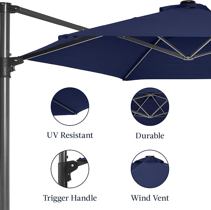 Best Choice Products 10ft Offset Cantilever Hanging Market Patio Umbrella, Smooth 360° Rotation, 8 Sturdy Ribs, Easy Adjustment - Navy Blue
