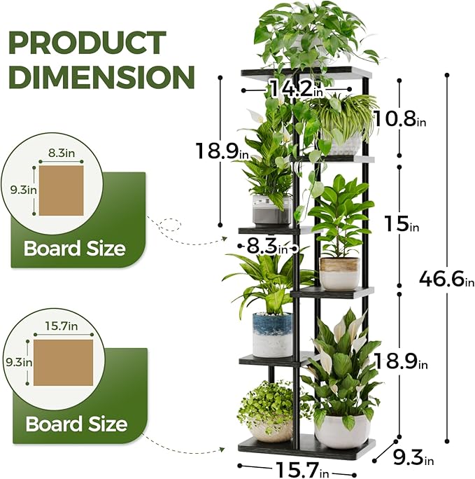 Bamworld Tall Plant Stand Indoor, 6 Tier Metal Plant Shelf for Multiple Plants, Tiered Flower Pot Stands for Patio Garden Balcony Living Room Bedroom, Black