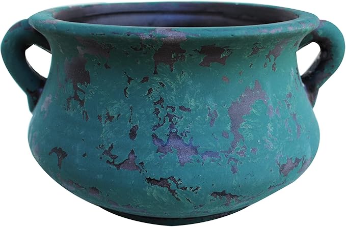 Egyptian Era Designed Earthen Ware Terra-Cotta Vessel/Planter with Looped Handles (Green)