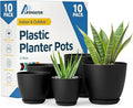 Lifemaster Plant Pots with Multi Drainage Holes - 10 Pieces Versatile, Sturdy Plastic, Stackable Design Home Decor Flower Pots for Indoor and Outdoor Gardening - Black