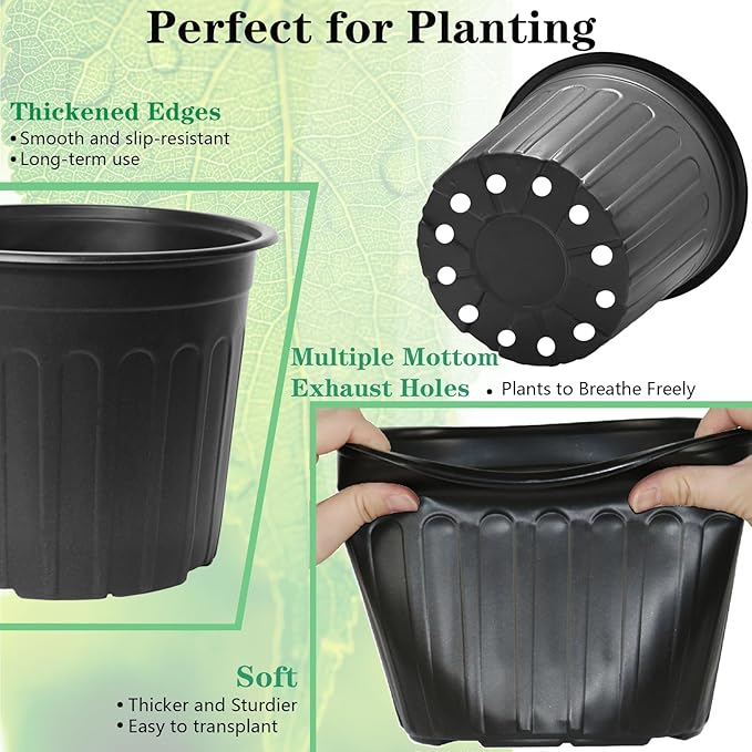 60-Pack 2 Gallon Flexible Plastic Plant Pots with 50Pcs Plant Labels,Thickened Soft Seed Starting Container for Indoor Outdoor Plants, Seedlings, Vegetables, Succulents and Cuttings
