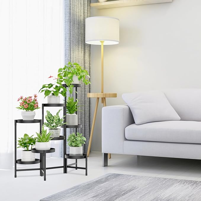 iDavosic.ly Plant Stand Indoor Outdoor, 8 Tier Corner Metal Flower Display Holder Shelf, Easy Assembly Folding Tall Orchid Rack for Patio Balcony Porch Garden Living Room House, Black