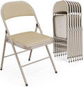 VINGLI 8 Pack Folding Chairs with Padded Seats, Metal Frame with Pu Leather Seat & Back, Capacity 350 lbs, Set of 8, Khaki