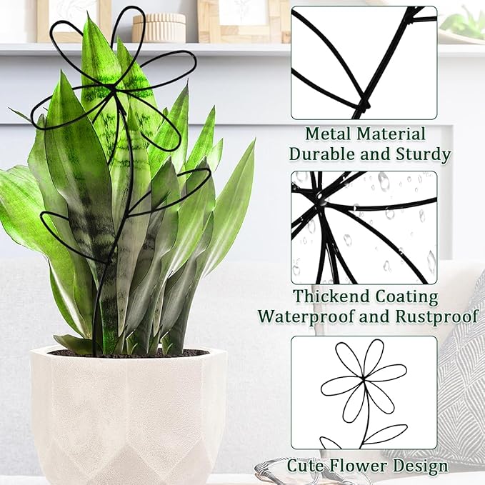 2 Pcs Indoor Plant Trellis, Mini Garden Trellis for Potted Plants, Indoor Potted Plant Climbing Plants Flower Pots Supports with Cute Floral Patterns for Houseplant Vine lvy Flower Plant