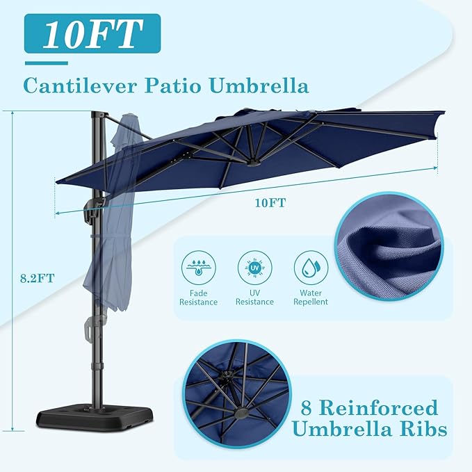 HOTEEL10x10ft Patio Umbrella Cantilever Umbrellas - Upgrade and Intensify - 360 Rotation and 5 Angles Adjustment - Aluminum Offset Pool Umbrella Outdoor Umbrellas for Patio Garden Pool