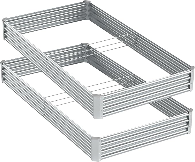 2PCS 8x4x1FT Galvanized Raised Garden Bed, Galvanized Planter Raised Garden Boxes Outdoor, Large Metal Raised Garden Beds for Vegetables-Silver