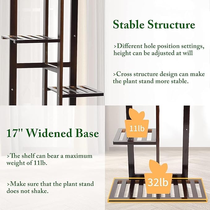 DolceLuna Plant Stand Indoor 6 Tier, Bamboo Plant Shelf Corner Display Rack, 46 Inch Tall Multiple Planter Pot Holder, Space-Saving Flower Stand for Living Room Balcony Garden Patio