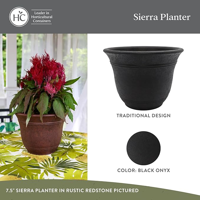 The HC Companies Sierra Round Self-Watering Pot - Lightweight Plastic Planter for Herbs & More - Durable Plant Pots for Indoor Plants & Outdoor Plants (10” Black Onyx, Pack of 2)