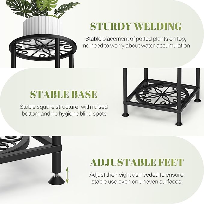 4 Tier Plant Stand Outdoor Indoor, Metal Flower Shelf Display Holder, Multiple Plants Corner Tall Flower Holders for Patio Balcony Porch Garden Living Room (Black)