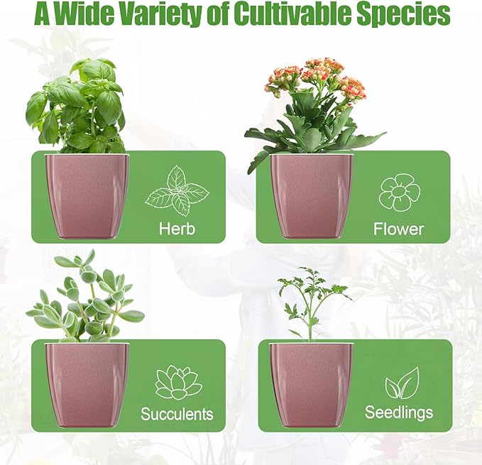 8 Pack Self Watering Pots 4-inch Decorative Flower Planters for Indoor Plants Modern Square planters for Small Plants Window Sill Planters for Succulents, African Violets, Herbs(Rose Gold)