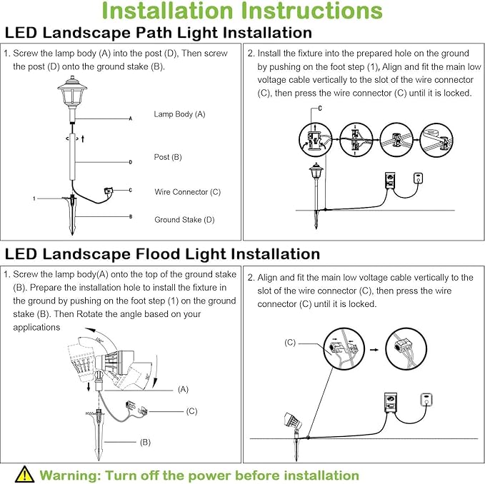 hykolity 8 Pack Low Voltage LED Landscape Kits, 12V-24V Pathway Flood Light Kits, 10W 390LM and 3.4W 155LM Wired for Outdoor Yard Lawn, Die-cast Aluminum, 50W and 30W Equivalent