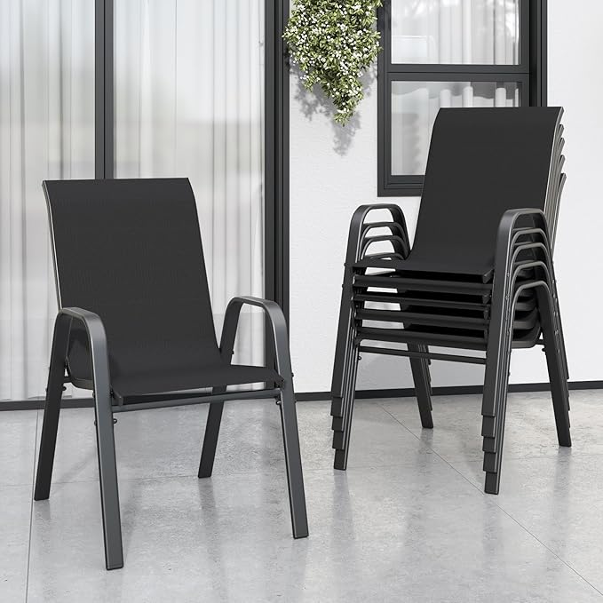 Patio Chairs Set of 6, Stackable Outdoor Dining Chairs for All Weather Textilene Fabric & Metal Frame, Outdoor Chairs Set for Backyard Deck Garden
