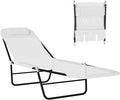 Outsunny Folding Chaise Lounge Chair, Pool Sun Tanning Chair, Outdoor Lounge Chair with Reclining Back, Breathable Mesh Seat, Headrest for Beach, Yard, Patio, Cream White