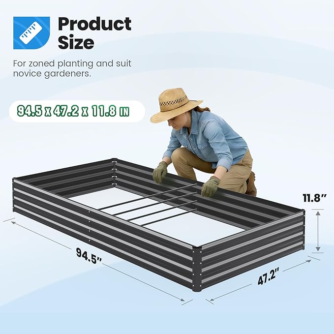 Quictent Galvanized Raised Garden Bed 8x4x1 Ft Metal Planter Box for Vegetables Bottomless for Backyard, 2 Tomato Cages Included, Dark Grey, 2PCS
