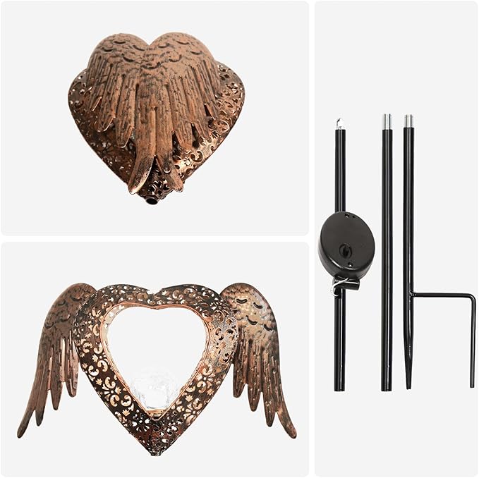KAIXOXIN LEDs Solar Heart Stake Lights for Garden Metal Warm White, Memorial Gift - Perfect as Remembrance & Sympathy Gifts (Heart-Bronze)
