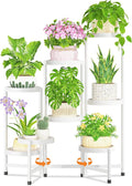 LASZOLA 8 Tiered Folding Plant Stand Indoor for Multiple Large Planter, Tall Heavy Duty Adjustable Rack with Rust Proof Plastic Shelving, Sturdy Vertical Tree Organizer for Narrow Inside Floor, White