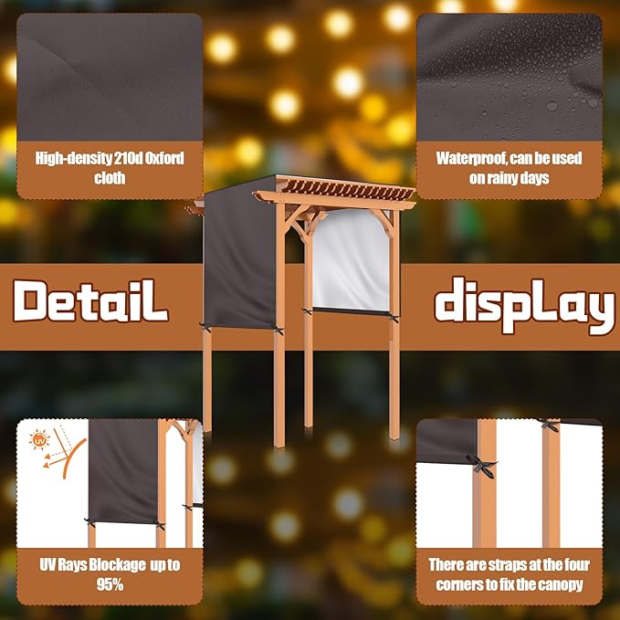 Universal Pergola Replacement Canopy Outdoor Canopy Shade Cover Waterproof Shade Top Cover for Outdoor Patio Porch Backyard(17 x 6.8 ft,Coffee)