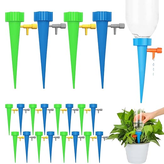 24 Pack Self Watering Spikes for Indoor/Outdoor Plants,Self Watering Planter Insert with Adjustable Drip Valve,Auto Vacation Plant Watering Devices,Plants Water System,Self-Watering Stakes
