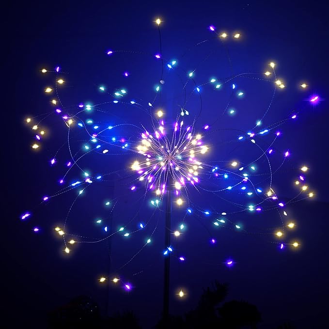 JJGoo Solar Firework Lights, 2 Pack 180 LEDs 2 Lighting Modes Solar Lights Outdoor Waterproof for Garden Patio Walkway Pathway Party Wedding Christmas Decorative - Colorful