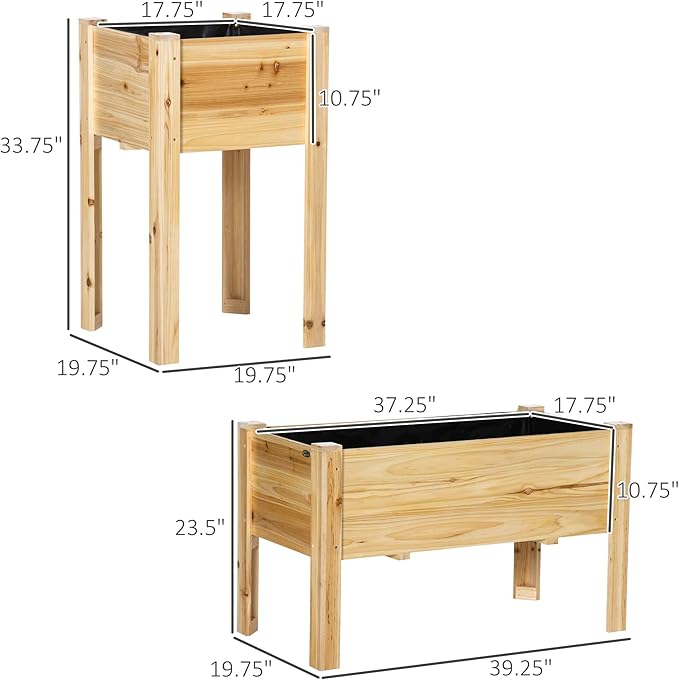Outsunny Raised Garden Bed Set of 3, Wooden Elevated Planter Box with Legs and Bed Liner, for Backyard and Patio to Grow Vegetables, Herbs, and Flowers, Natural