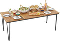 Tangkula 79 Inch Outdoor Dining Table for 8, Acacia Wood 8-Person Patio Table with 1.9 Inch Umbrella Hole, Metal Legs & Adjustable Foot Pads, Rectangular Outside Table for Garden, Poolside & Backyard