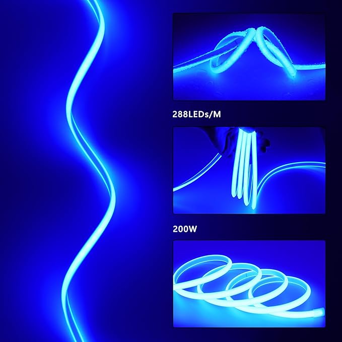 AC 110V COB LED Strip Lights Outdoor Waterproof 65.6ft, Blue Super Bright 200W LED Rope Light, IP65 Flexible Cuttable, for Bedroom Garden Commercial House Gaming Room Decor